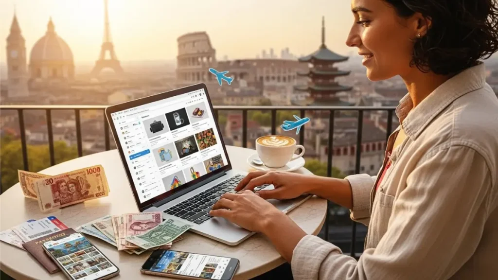 Uma mulher feliz faturando na gringa. Uma mulher feliz faturando na gringa.