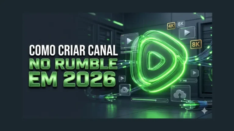 Como criar canal no Rumble em 2026 - tutorial completo com ícones de vídeo 4K e 8K em verde neon